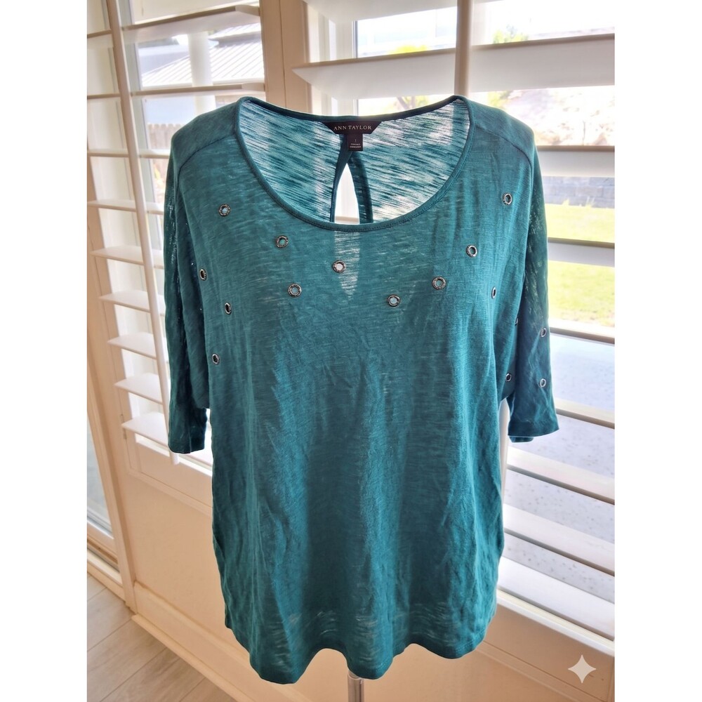 Rock & Republic Teal Lightweight Loose-Knit Top with Grommet Details Womens L